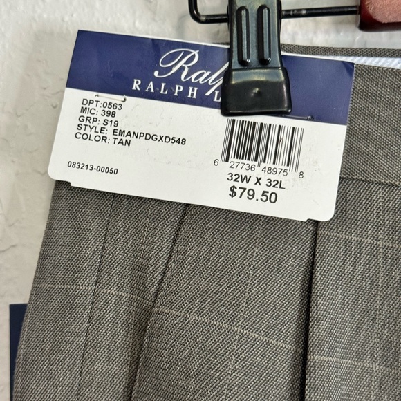 Ralph Lauren Mens Dress Pants Size 32X32 Tan Checked Tapered Slacks - Picture 5 of 8